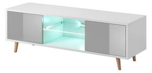 TV állvány LED világítással, üveg, magasfényű szürke, fehér, 140 cm - SECHELLES