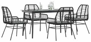 5 részes fekete polyrattan üveg kerti étkezőgarnitúra párnákkal