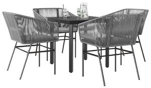 5 részes szürke polyrattan üveg kerti étkezőgarnitúra párnával