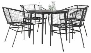 5 részes fekete polyrattan üveg kerti étkezőgarnitúra