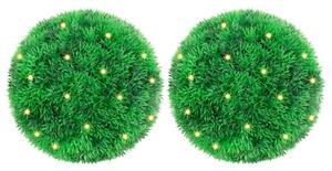 2 db zöld mesterséges boxwood gömbök LED fényekkel 22 cm