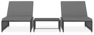 VidaXL 2 db fekete polyrattan napozóágy asztallal