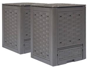 2 db barna műanyag rattan kerti komposztáló 60x60x83 cm 600 L