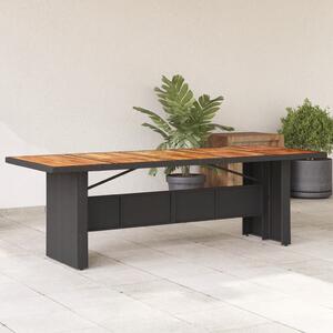 Fekete polyrattan kerti asztal akácfa lappal 240 x 90 x 75 cm