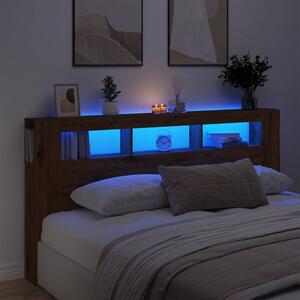 VidaXL kézműves tölgyszínű szerelt fa LED-es fejtámla 200x18,5x103,5cm