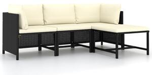 4 részes fekete polyrattan kerti kanapészett párnákkal