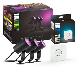Philips Hue LED spotlámpa Lily, 3 darabos készlet, bridge, RGB, CCT, IP65, dimmelhető, Fekete, Alumínium, Modern