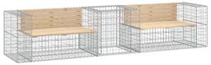Tömör fenyőfa kerti pad gabion kosárral