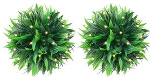 2 db zöld mesterséges boxwood gömbök LED fényekkel 20 cm
