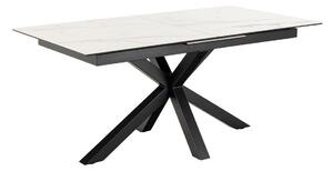 Asztal Oakland 892, Fehér márvány, Fekete, 76x90x168cm, Hosszabbíthatóság, Edzett üveg, Kerámia, Fém