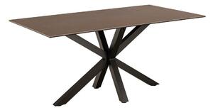 Asztal Oakland 582, Fekete, Barna, 75.5x90x160cm, Edzett üveg, Kerámia, Fém