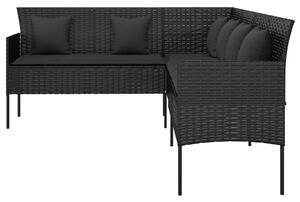 VidaXL L-alakú fekete polyrattan kerti kanapé párnákkal