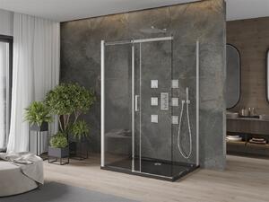 Mexen Omega, 3 falas zuhanykabin tolóajtóval 100 (ajtó) x 80 (fal) x 190 cm, 8mm átlátszó üveg, króm profil + fekete SLIM zuhanytálca, 825-100-080-01-00-3S-4070