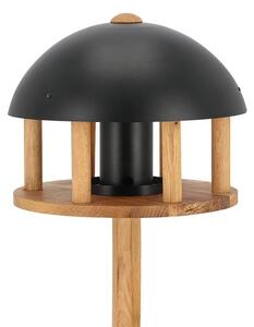 Tölgyből készült fekete tetejű madáretető állvány, magtárolóval