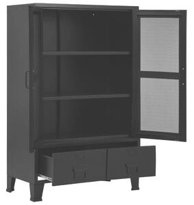 VidaXL ipari fekete irodai szekrény hálós ajtókkal 75 x 40 x 120 cm