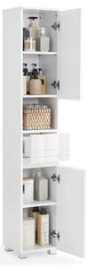 Keskeny fürdőszoba szekrény, fiókkal, állítható polcokkal, fehér, 30 x 30 x 170 cm