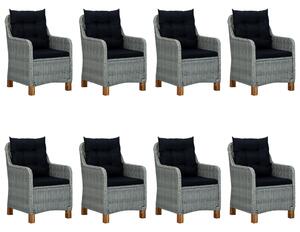 VidaXL 9 részes világosszürke polyrattan kültéri étkezőszett párnákkal
