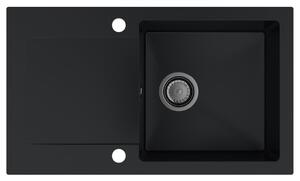 SINK Quality Mosogató Quality Ferrum, konyhai gránit mosogató 770x450x190 mm + fekete szifon, fekete, SKQ-FER.C.1KDO.XB