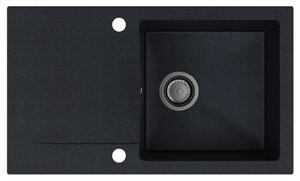 SINK Quality Mosogató Quality Ferrum, konyhai gránit mosogató 770x450x190 mm + fekete szifon, fekete foltos-BROKÁD, SKQ-FER.B.1KDO.XB