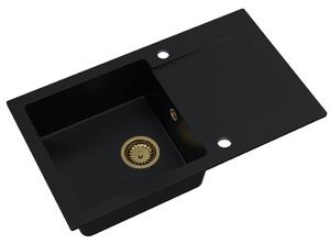 SINK Quality Mosogató Quality Ferrum, konyhai gránit mosogató 770x450x190 mm + arany szifon, fekete, SKQ-FER.C.1KDO.XG