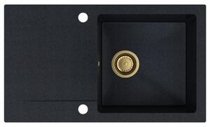 SINK Quality Mosogató Quality Ferrum, konyhai gránit mosogató 770x450x190 mm + arany szifon, fekete foltos-BROKÁD, SKQ-FER.B.1KDO.XG