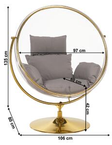 KONDELA Függő fotel állvánnyal, átlátszó/arany/szürke, BUBBLE TYP 2