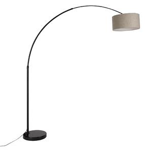 Modern íves állólámpa fekete, bézs bouclé lámpabúrával 50 cm - XXL