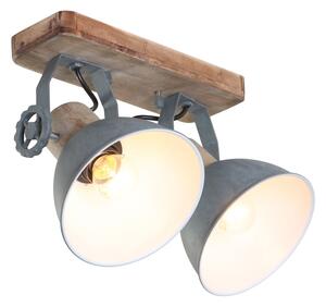 Industriële plafondspot hout met grijs 2-lichts draai- en kantelbaar - Gearwood