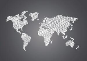 Öntapadó kikelt világtérkép fekete fehérben