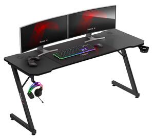 Gamer asztal, 160 x 60 x 74 cm, egérpaddal együtt 80 x 58 cm, fejhallgató tartó, fekete