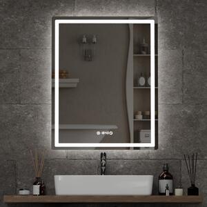 60x80cm álló fürdőszobai LED tükör | Óra - Fényerő és színhőmérséklet szabályozás