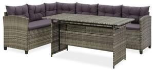 2-részes szürke polyrattan kerti bútorszett párnákkal