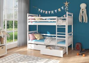 ADA gyermek emeletes ágy nyomtatással + 2x matrac, 90x200, fehér