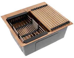Acél mosogató 3 részes tartozékkészlettel REA Leo 50 Brush Copper