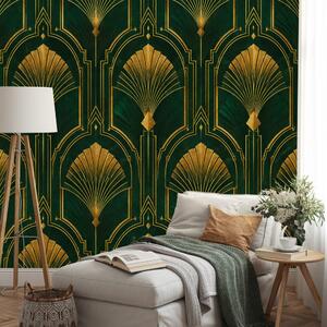 Fotótapéta arany art deco legyezők zöld alapon