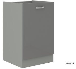 GREY 40 D 1F BB, alsó konyhaszekrény, 40x82x50, szürke/szürke magasfényű