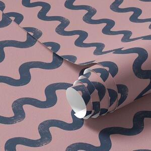 Tapéta Hullámos sötétkék mintázat rózsaszín háttérrel, Absztrakt tapétá, a01187 : Uwalls.hu