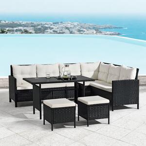 Juskys Kerti rattan szett Manacor - fekete/krémszínű párnák