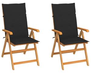 2 db tömör tíkfa kerti szék fekete párnákkal