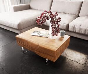DELIFE Dohányzóasztal New Live-Edge 80x60 cm akác természetes 2 fiókos akril láb