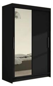 Tolóajtós Ruhás szekrény FLORIA VI tükörrel, 120x200x58, fekete mat