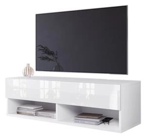 MENDES A 100 TV asztal, 100x30x32, fehér/fehér magasfényű, LED világítással
