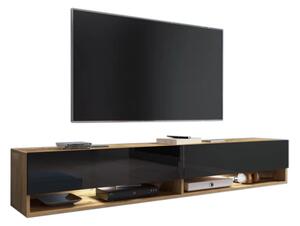 MENDES A 180 TV asztal, 180x30x32, wotan/fekete fényű, LED világítással
