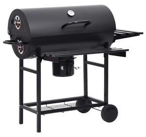 VidaXL fekete acél hengeres grillsütő kerékkel és polccal 115x85x95 cm