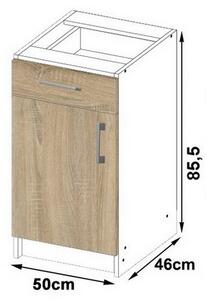 SALTO S50 1D1SZ alsó konyhaszekrény munkalappal, 50x85,5x46, sonoma/fehér