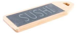 "Sushi" feliratú tálca, bambusz, palakő