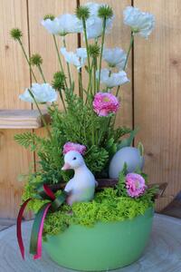 Zöldes-fehér húsvéti dekoráció, kiskacsával 40cm