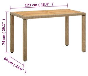 VidaXL bézs polyrattan és tömör akácfa kerti asztal 123 x 60 x 74 cm