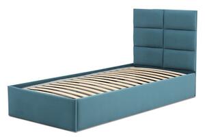 TORRES kárpitozott ágy, ágyneműtartóval, 90x200 cm, szín - türkiz, matrac nélkül