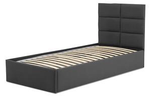 TORRES kárpitozott ágy, ágyneműtartóval, 90x200 cm, szín - sötétszürke, matrac nélkül